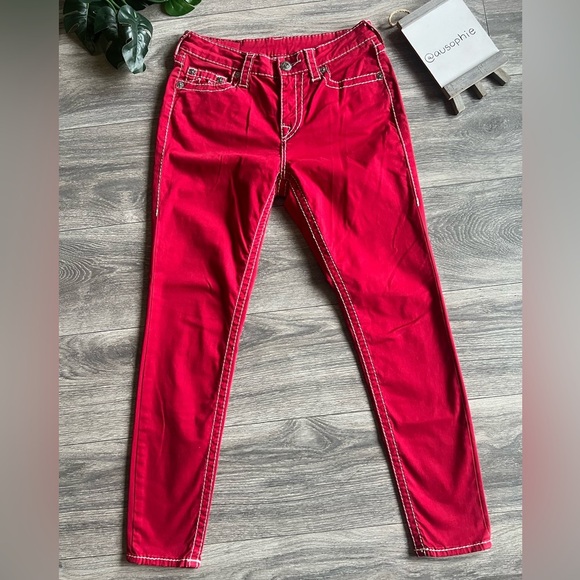 True religion Jennie skinny jeans in red with white stitching. Size 29 - Picture 5 of 15